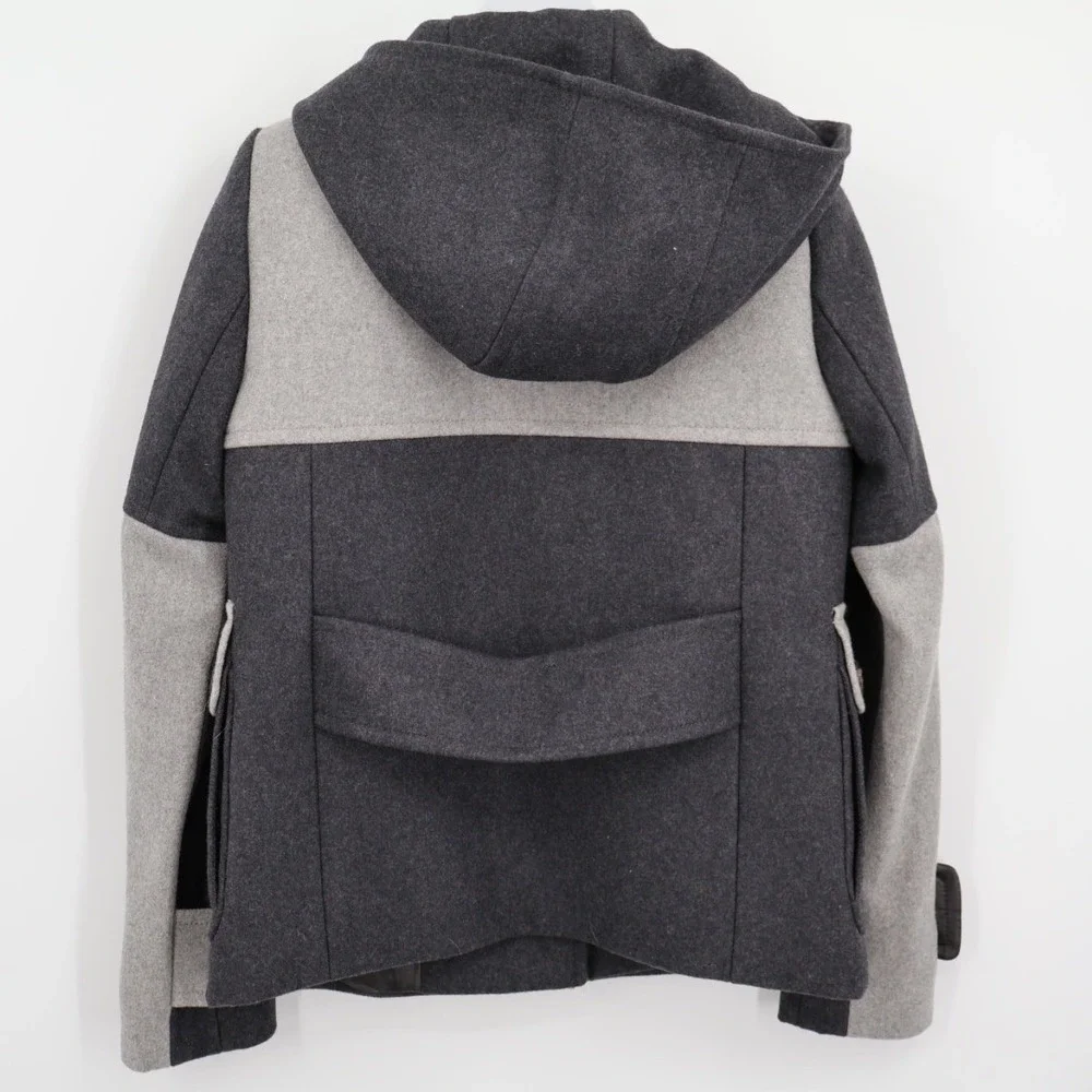 NWT J Crew Colorblock Duffle Coat Wool Black Gray Size 0 Nautical Boating Preppy - Picture 7 of 11